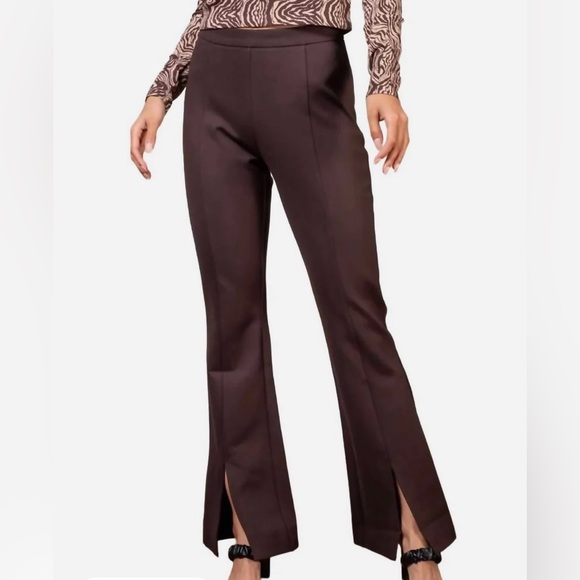 LUCY PARIS Kate Front Slit Trouser In Chocolate Brown. - Picture 1 of 12